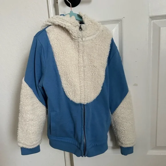 Cat & Jack hoodie Sherpa sz 6-7 blue monster full zip up sweatshirt fall winter - Picture 1 of 14